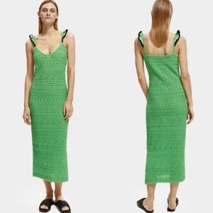 Scotch & Soda Pointelle V-Neck Midi Dress in Bright Parakeet Size M